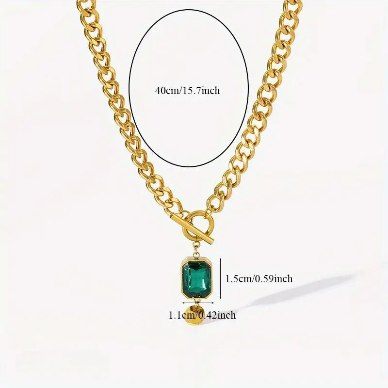 Massive Chain Emerald Gold Pendant Necklace