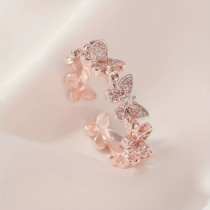 White Gold Butterfly Rhinestone Ring