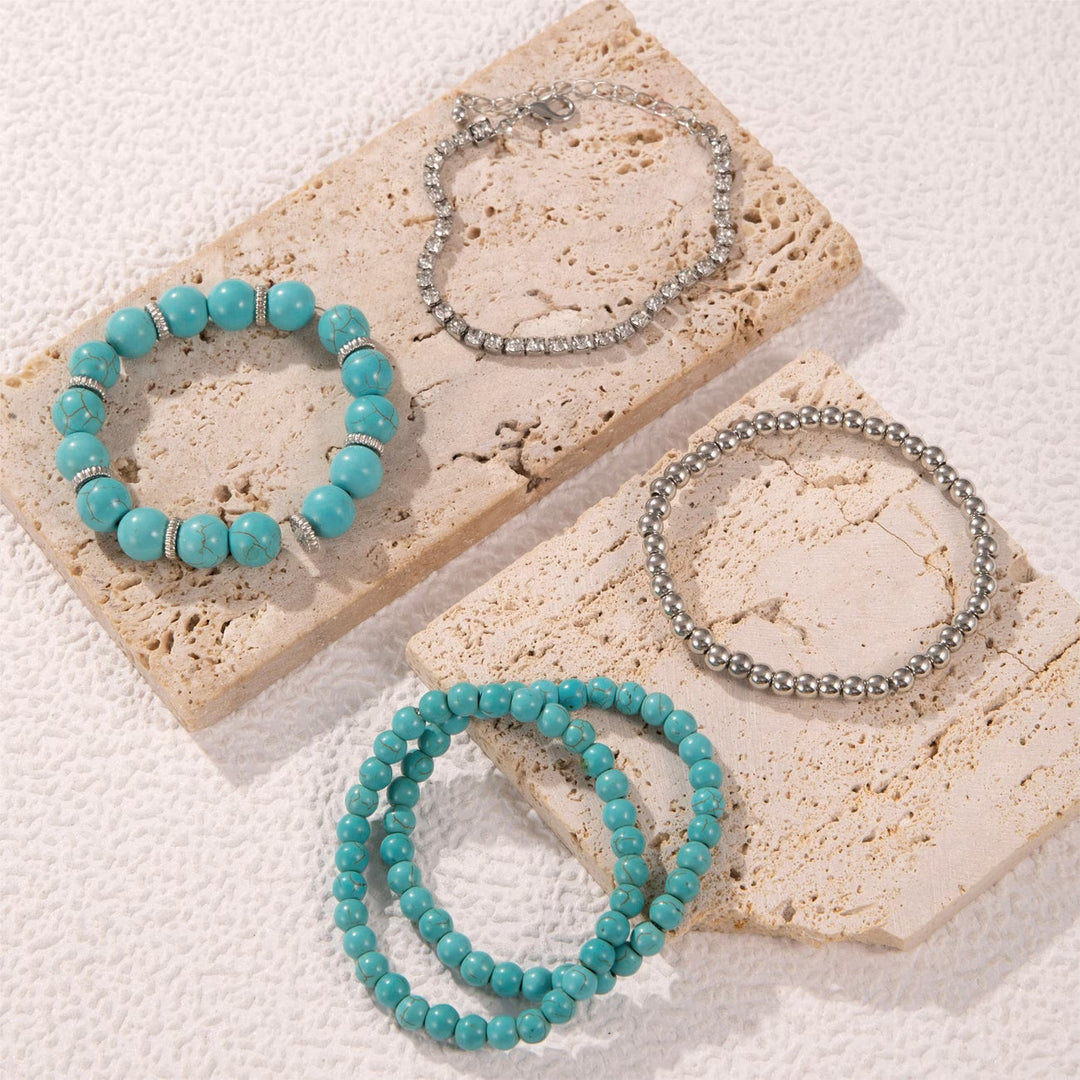 Set of 5 Large Turquoise Bead Bracelets