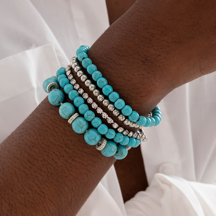 Set of 5 Large Turquoise Bead Bracelets