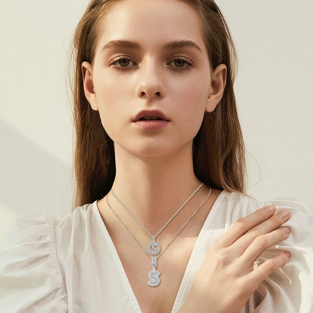 Pavé Initial Letter Necklace Set | White Gold