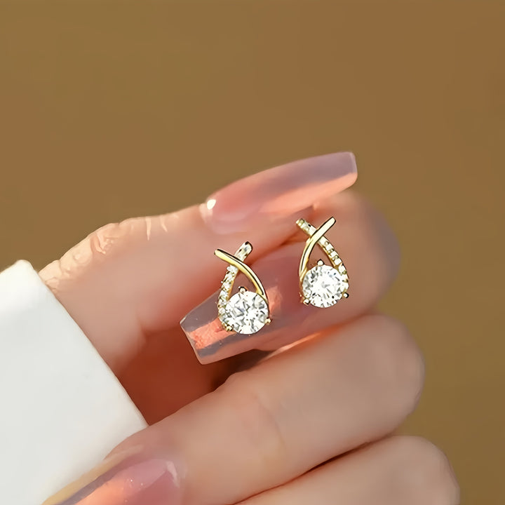 Gold Cross Stud Earrings with Cubic Zirconia - Haller