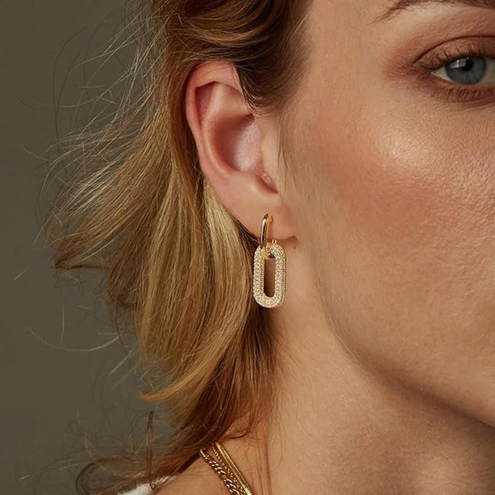 Retro rhinestone geometric hoop earrings