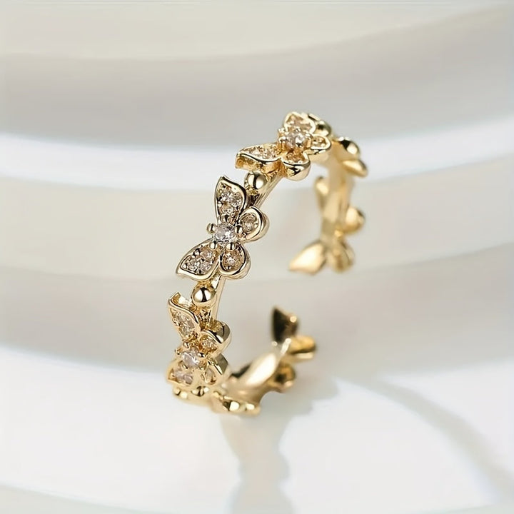 White Gold Butterfly Rhinestone Ring