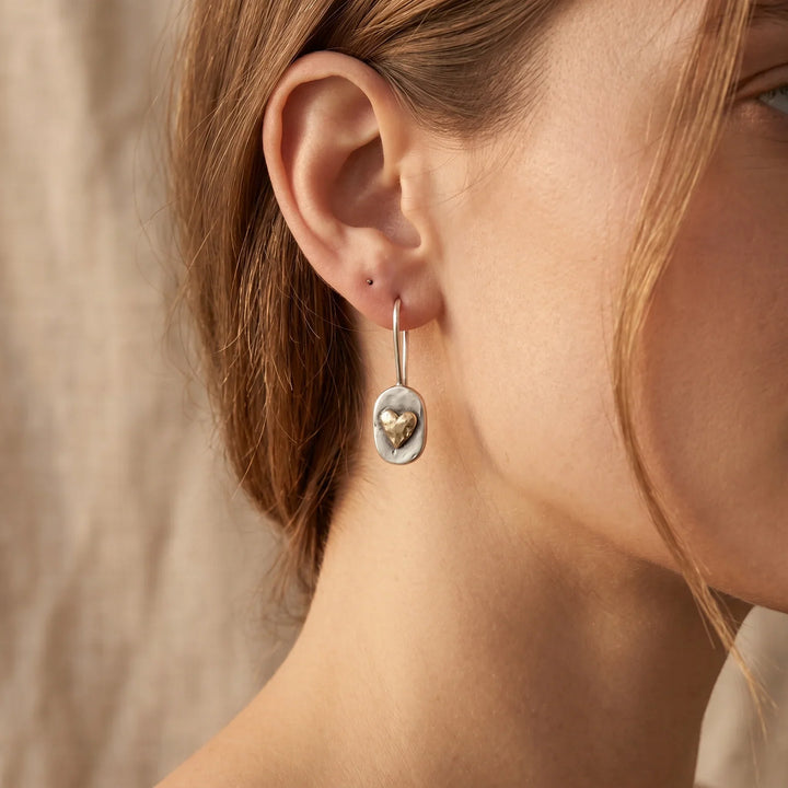 Vintage heart earrings in silver and gold