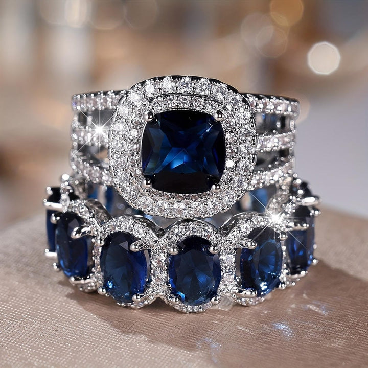 Sapphire Halo Stacking Ring Set