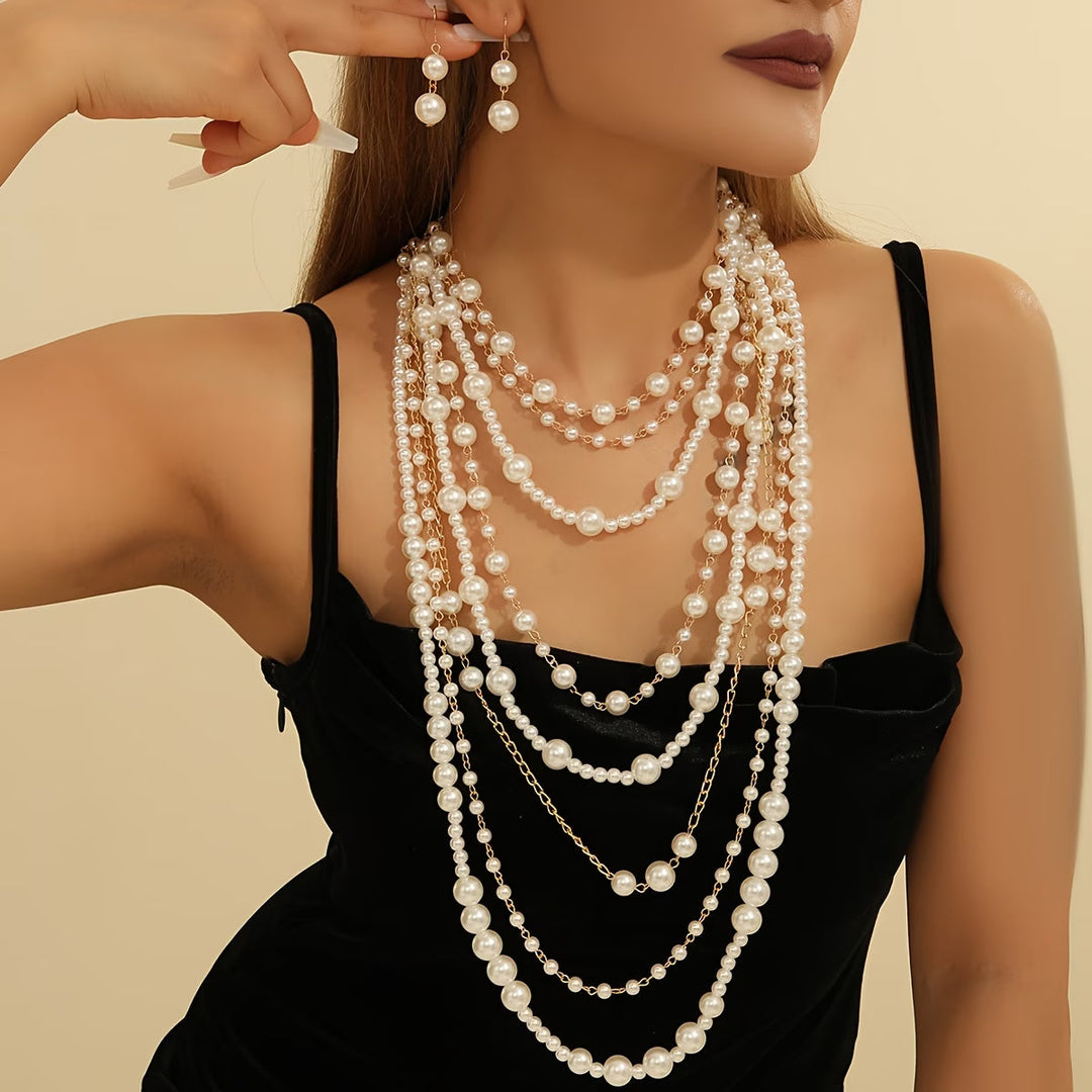 Boho layered pearl statement set