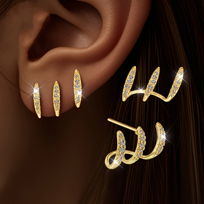 Elegant Earrings with Rhinestones and Three-Prong Setting - Haller