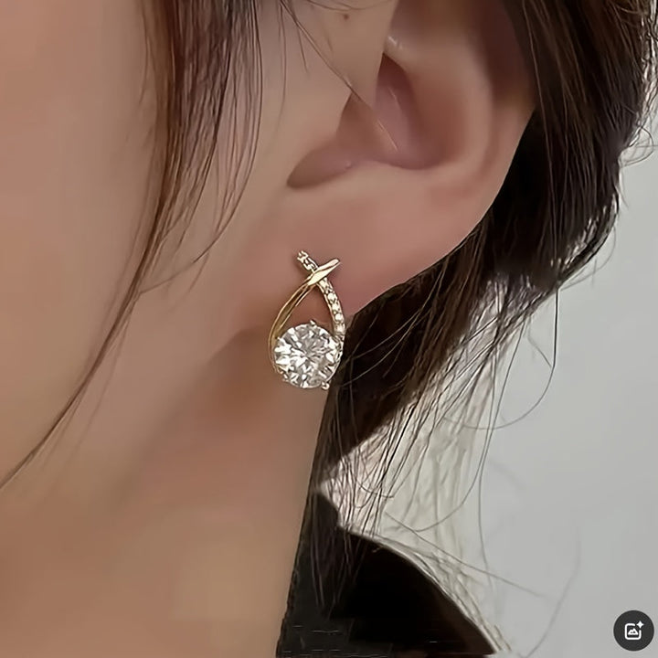 Gold Cross Stud Earrings with Cubic Zirconia - Haller