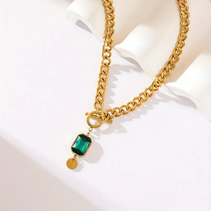 Massive Chain Emerald Gold Pendant Necklace
