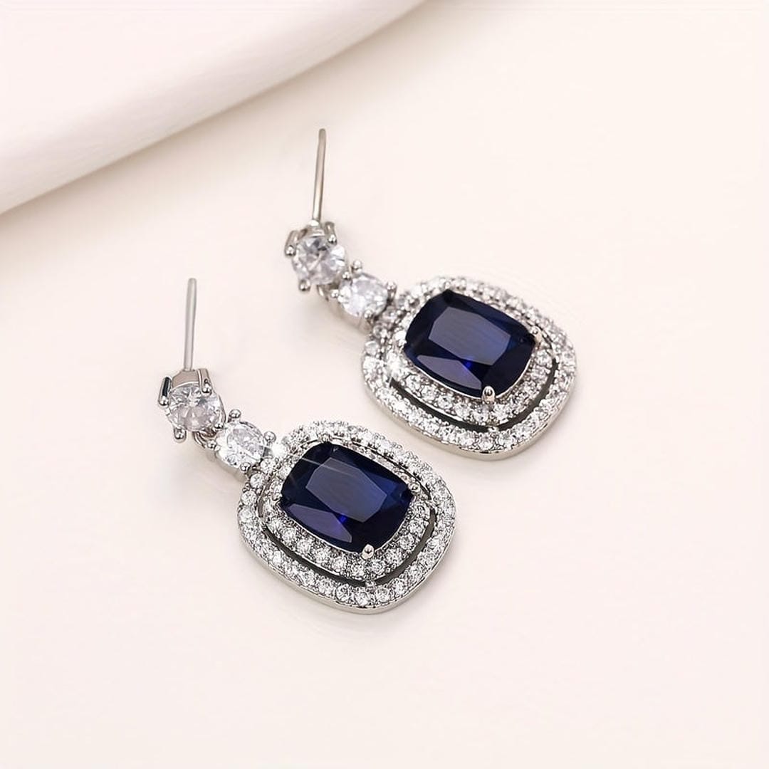 Oval Sapphire Earrings with Zirconia Pavé