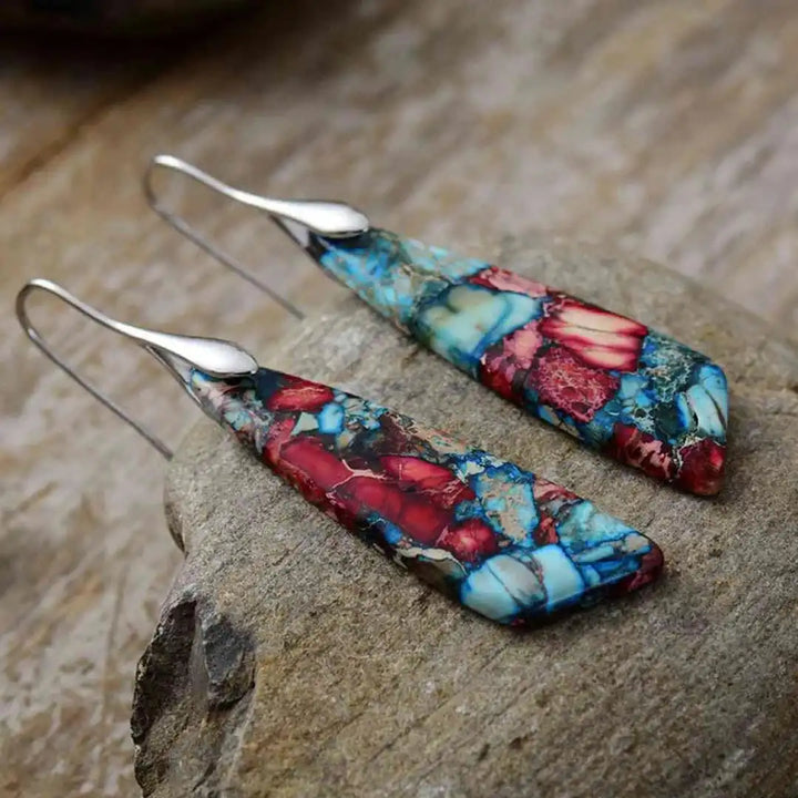 Vintage silver and gold earrings with colorful stones