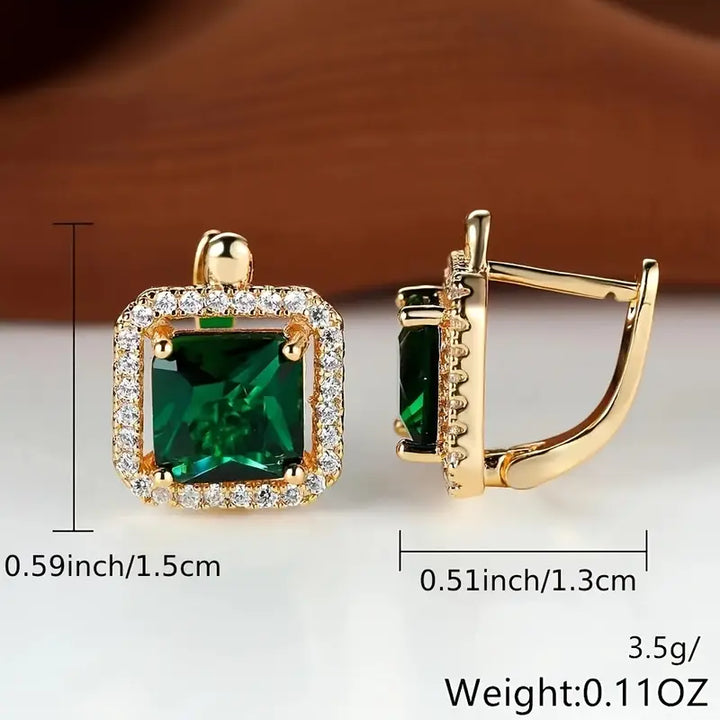 Gold-tone green square zirconia gold earrings