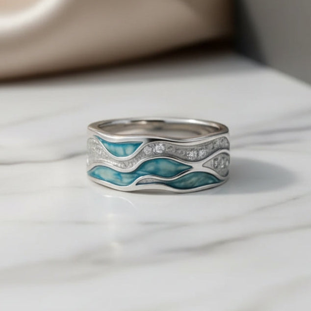 Turquoise silver-plated wave ring
