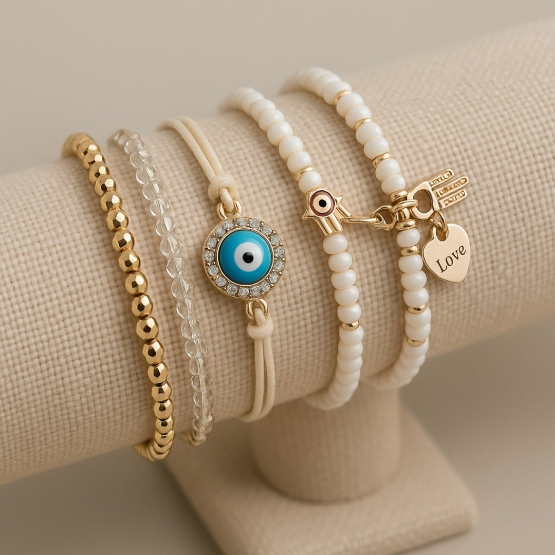 Elegant Gold Hamsa Bracelet Set