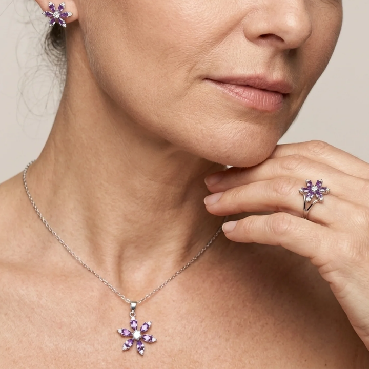 Amethyst Blossom Jewelry Set | White Gold