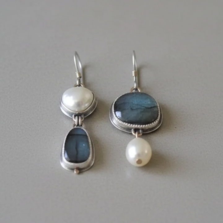Vintage earrings with blue stone & pearl