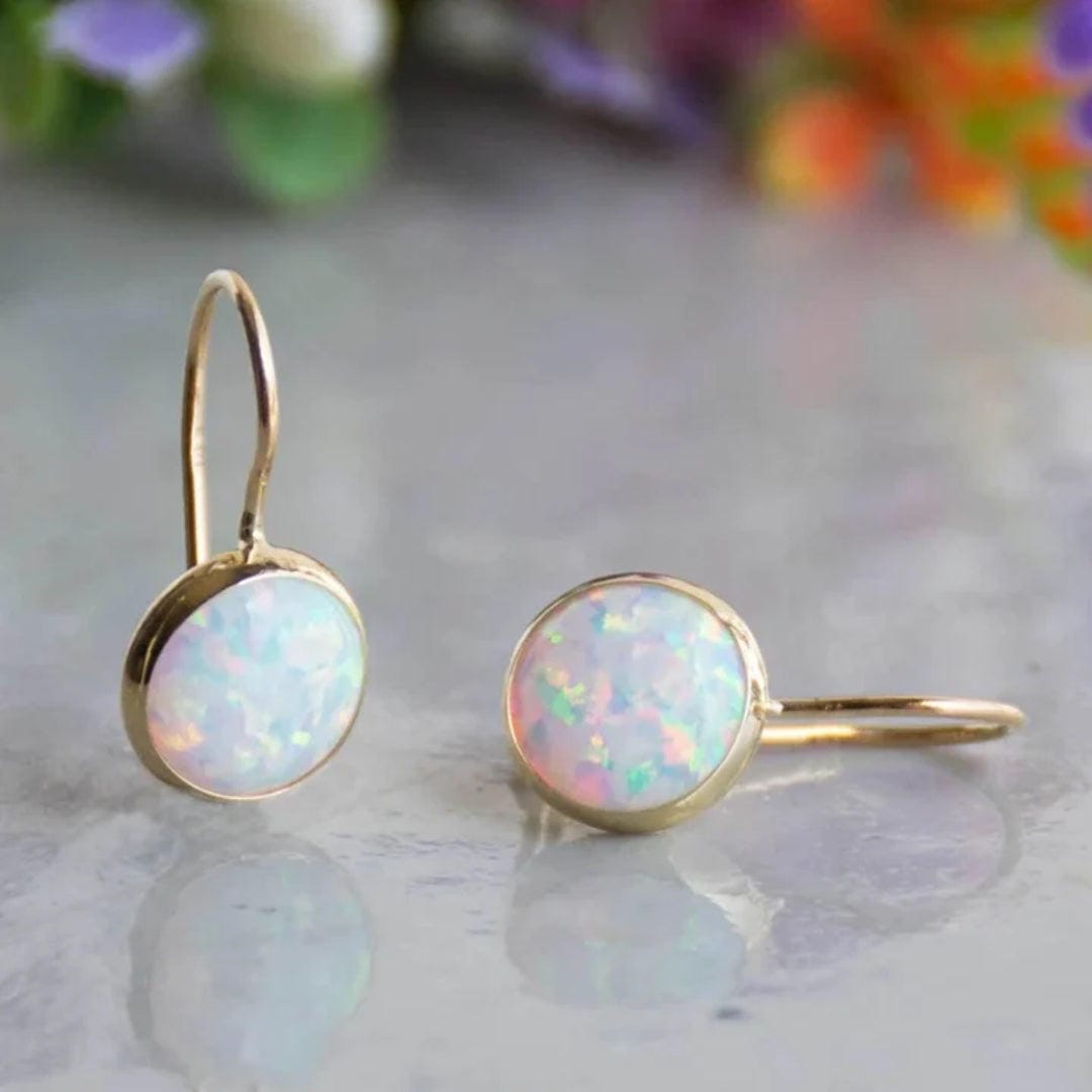 Timeless gold-plated white opal earrings