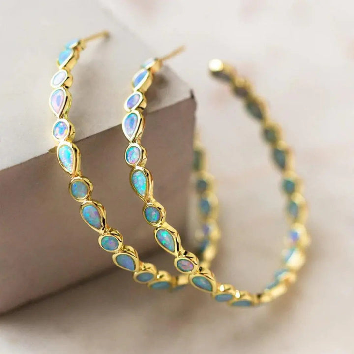Vintage Gold Earrings with Blue Opal