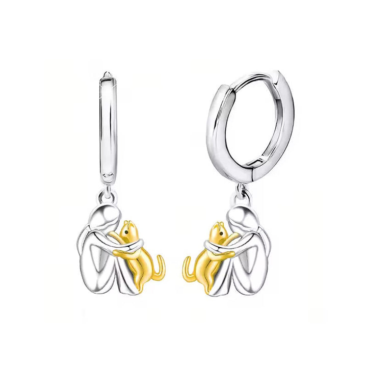 Cat Hug Pendant Necklace with Bonus Earrings - Limited Time Offer