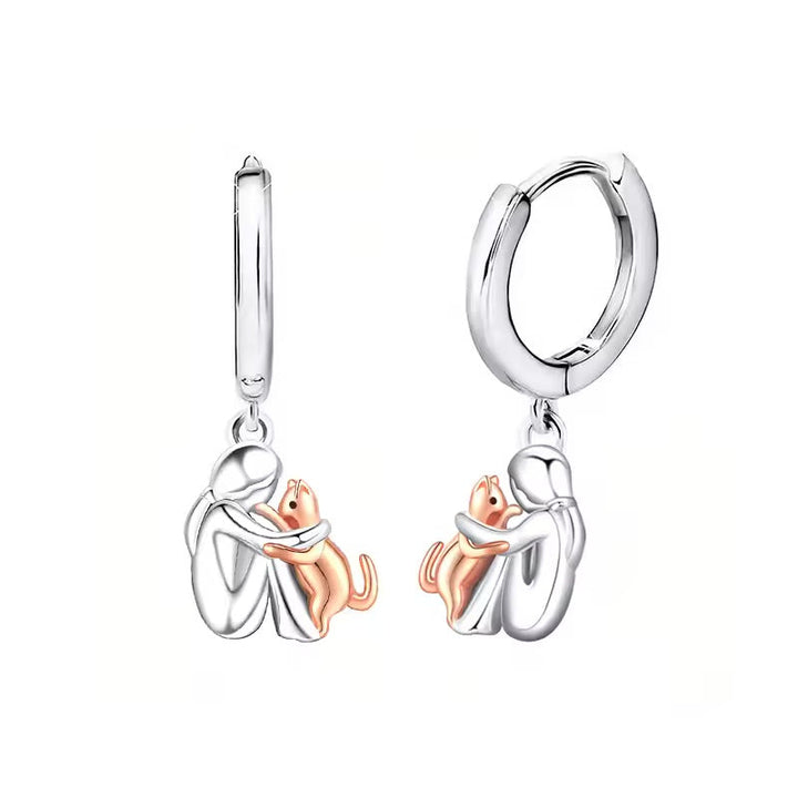 Cat Hug Pendant Necklace with Bonus Earrings - Limited Time Offer