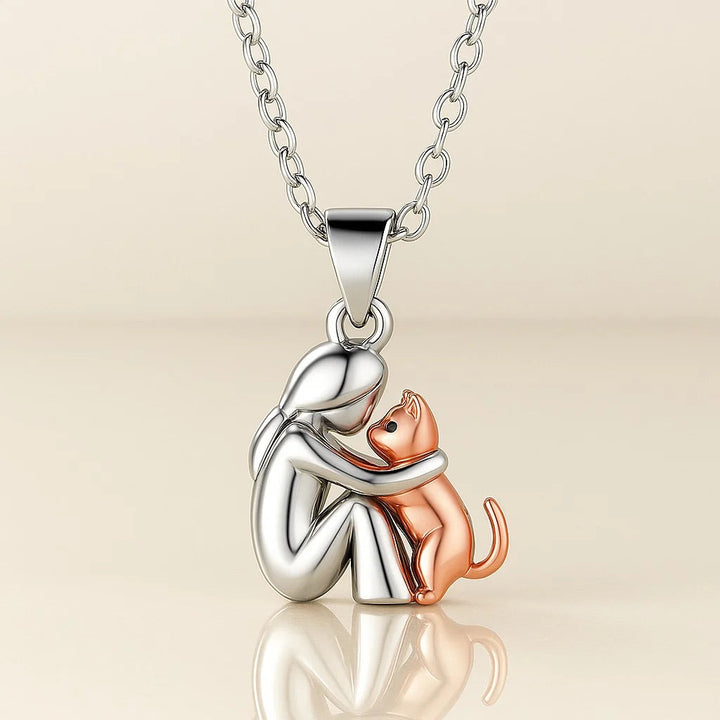 Cat Hugging Pendant Necklace