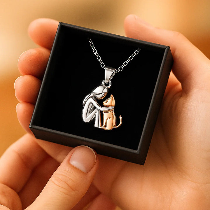 Cat Hugging Pendant Necklace