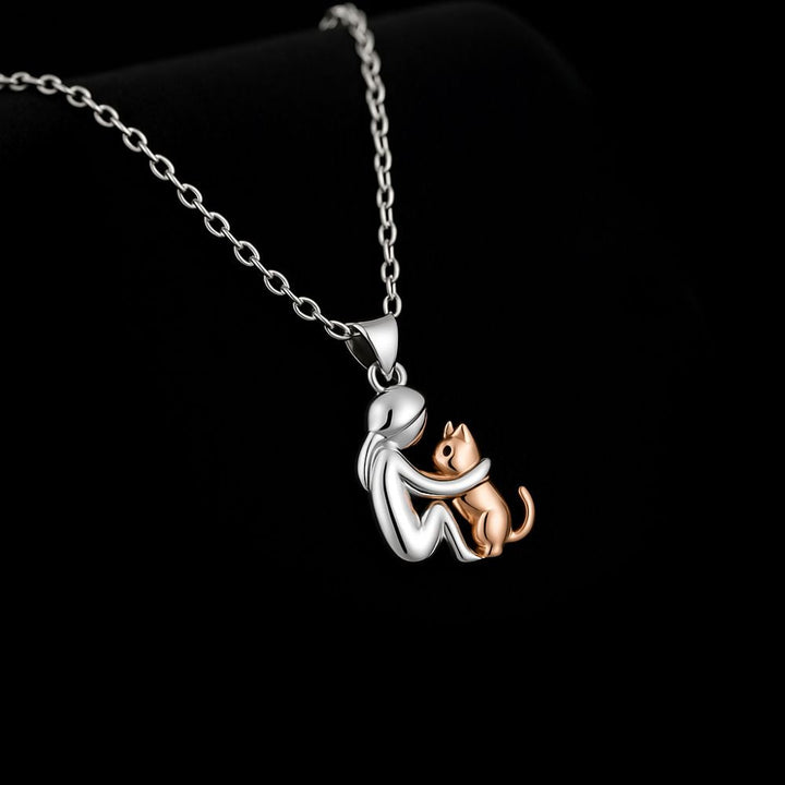 Cat Hug Pendant Necklace with Bonus Earrings - Limited Time Offer