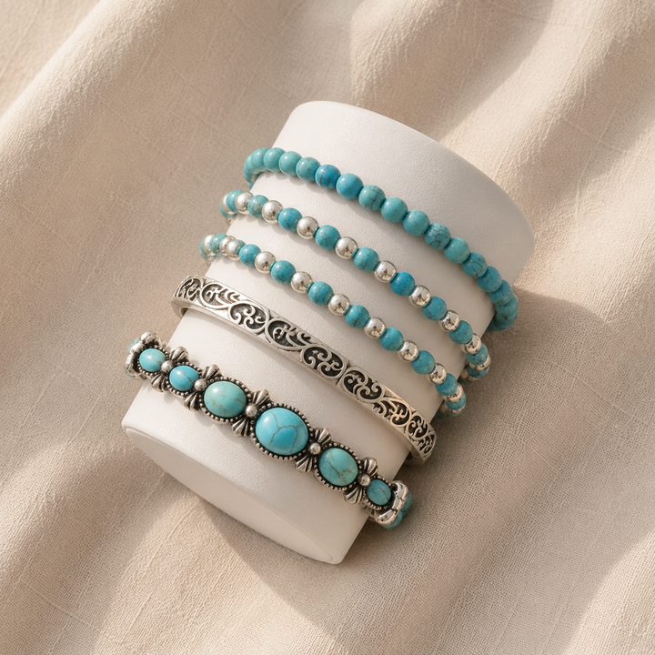 Boho Turquoise Bead Bracelet Set