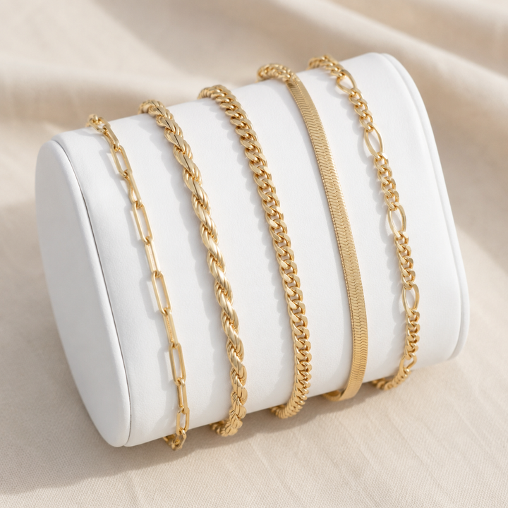Gold Multi-Chain Bracelet Set - Layering Stack