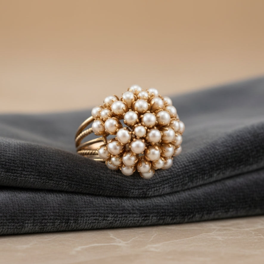Classic gold ring with an inset pearl