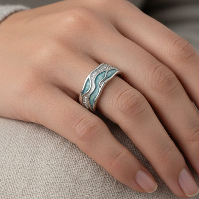 Turquoise silver-plated wave ring