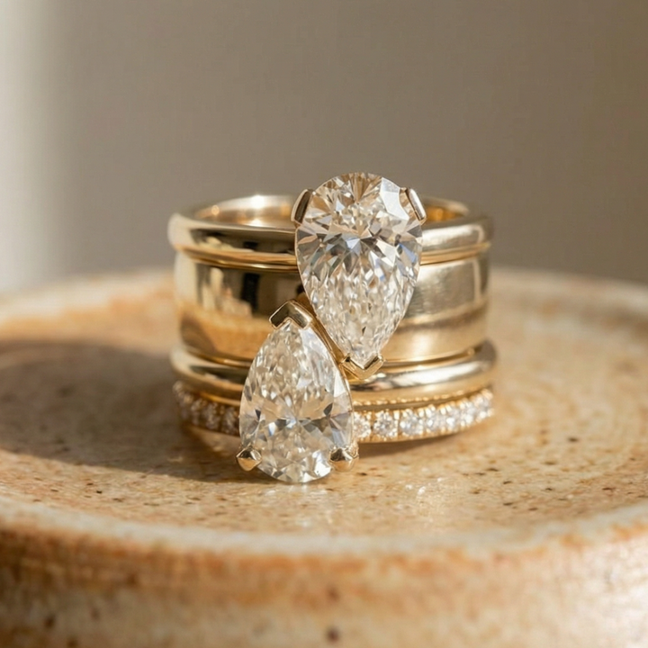 Vintage Ring with Double Zirconia Drop