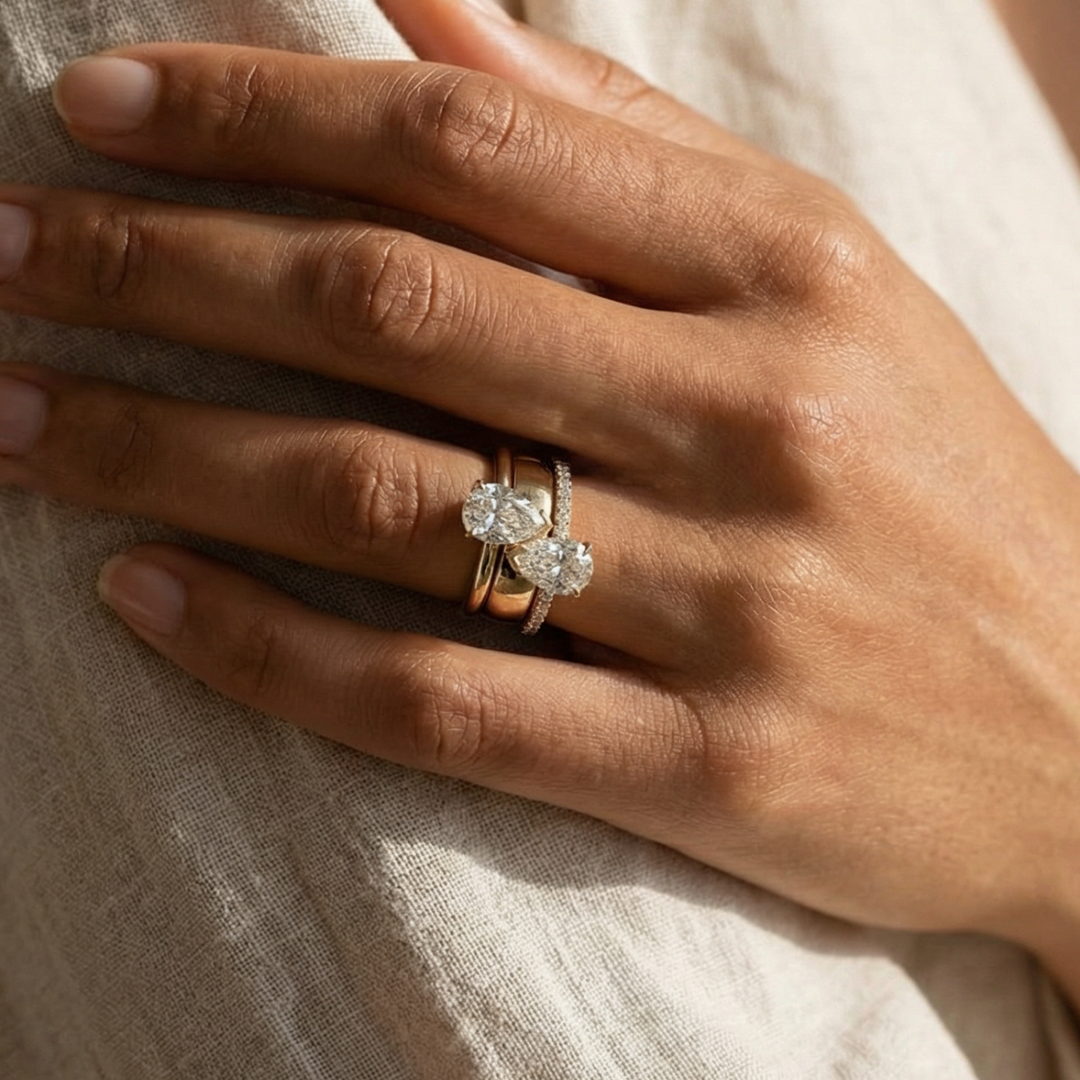 Vintage Ring with Double Zirconia Drop