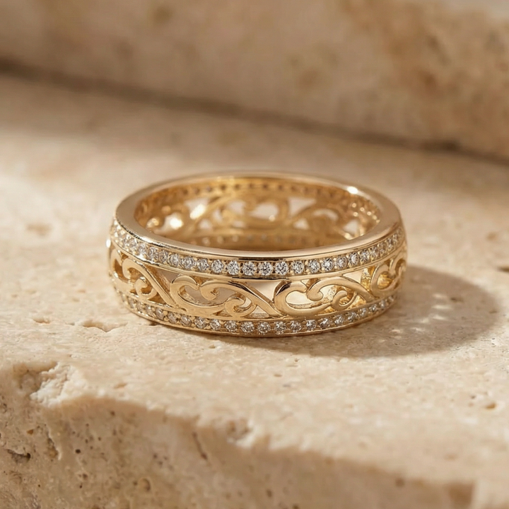 Shiny openwork gold ring