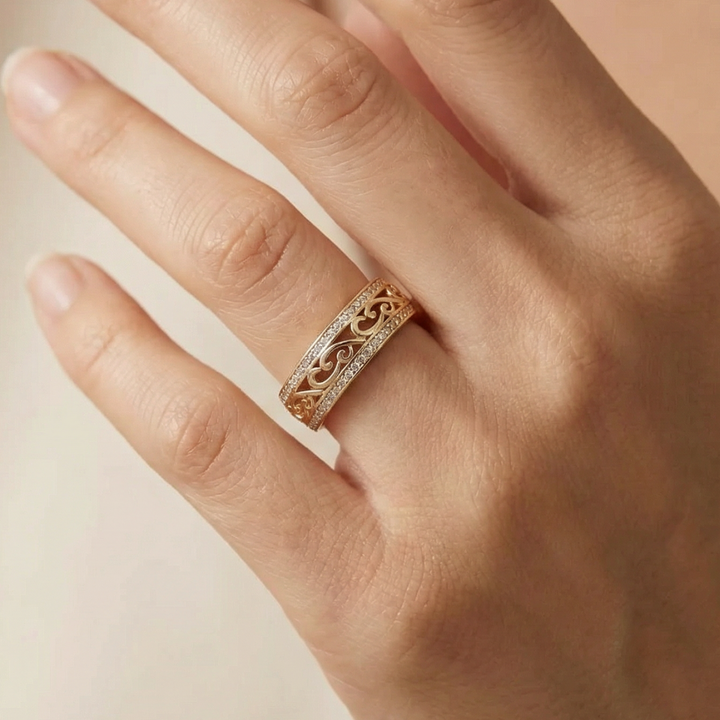 Shiny openwork gold ring