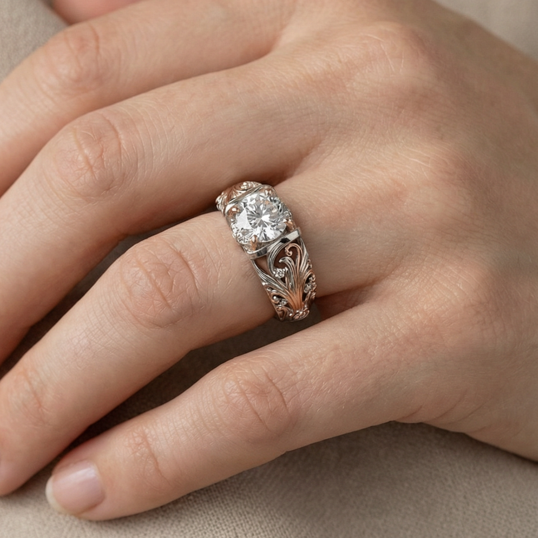 Exotic silver ring with crystal