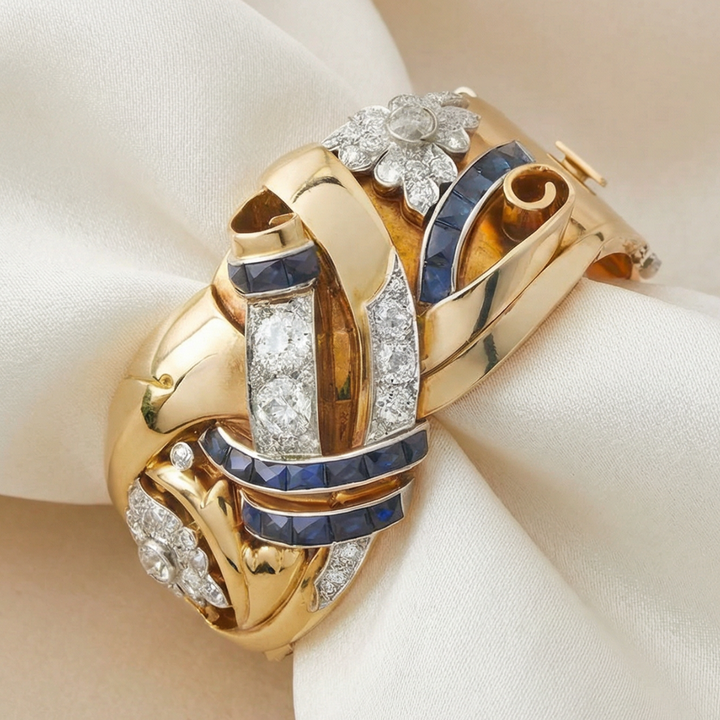 Vintage gold ring with blue zirconia