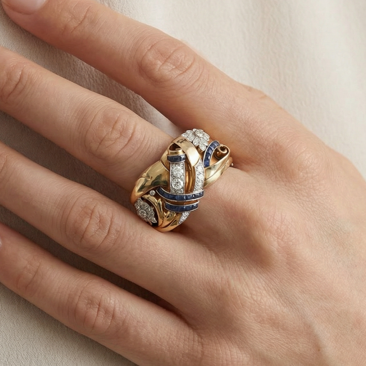 Vintage gold ring with blue zirconia