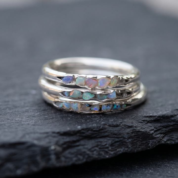 Vintage silver ring with multiple rows of blue stones