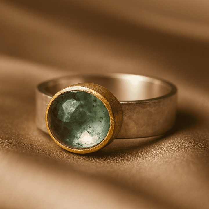 Vintage green ring with round stone