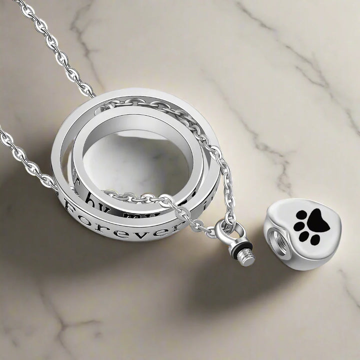 “No longer by my side, forever in my heart” - Stainless Steel Urn Paw Necklace