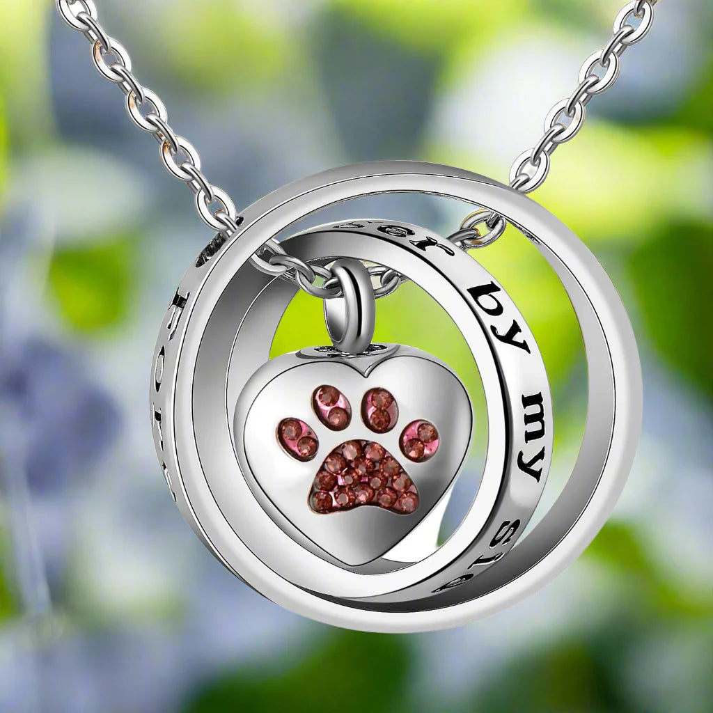 “No longer by my side, forever in my heart” - Stainless Steel Urn Paw Necklace