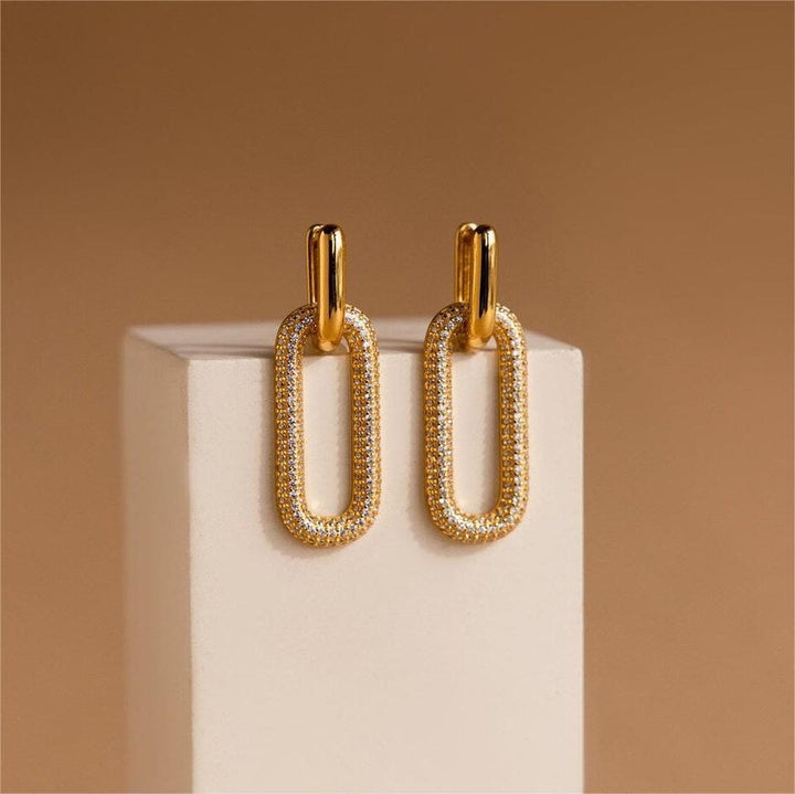 Retro rhinestone geometric hoop earrings