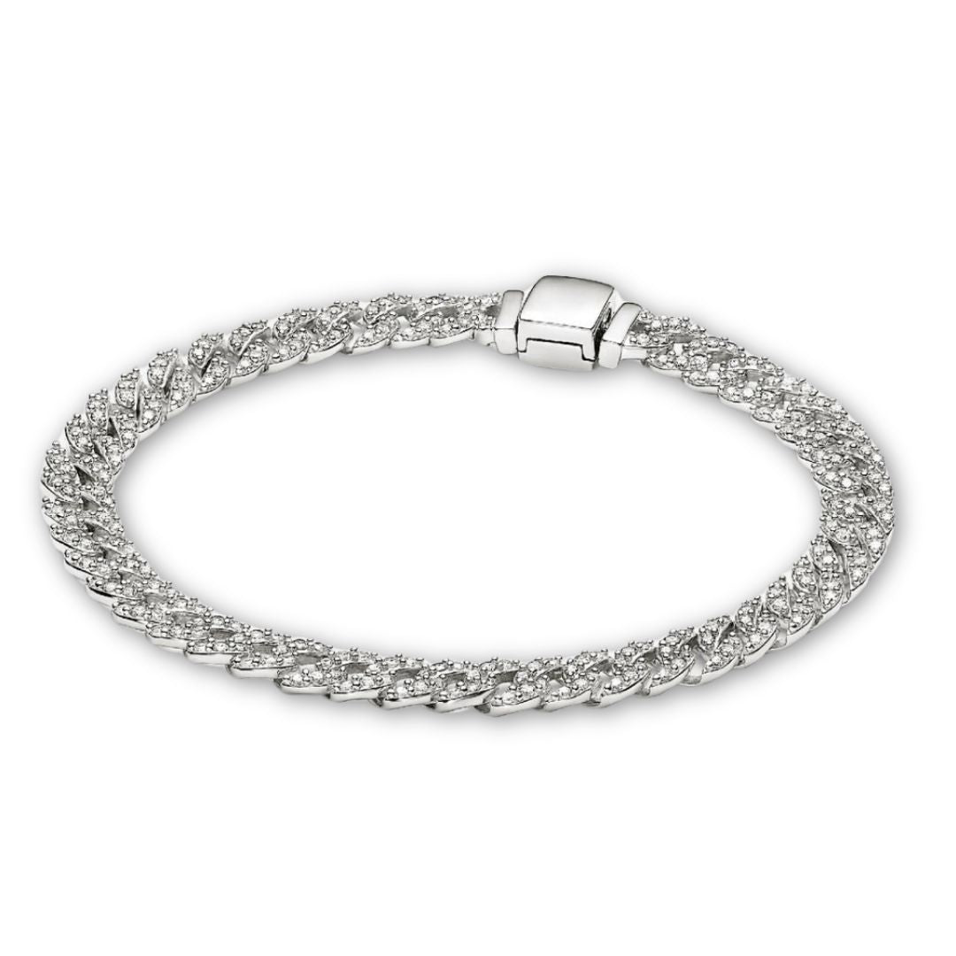 Pavé Cuban Bracelet | White Gold