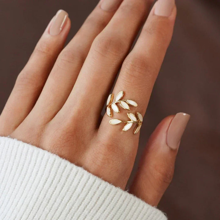 Pure - Adjustable Ring with White Opal Leaf