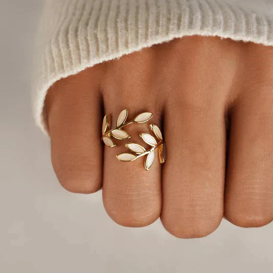 Pure - Adjustable Ring with White Opal Leaf