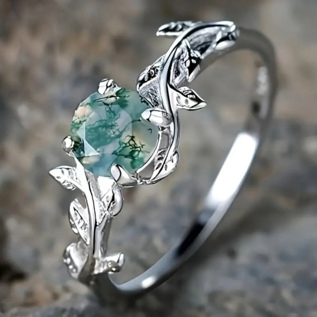 Vintage silver-plated ring with green stone