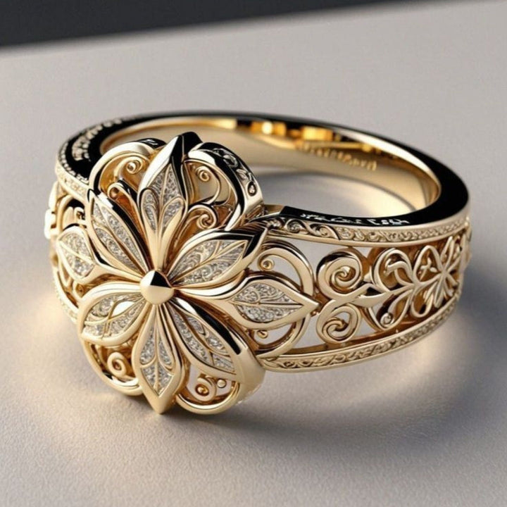 Exotic Floral Gold Ring with Cubic Zirconia