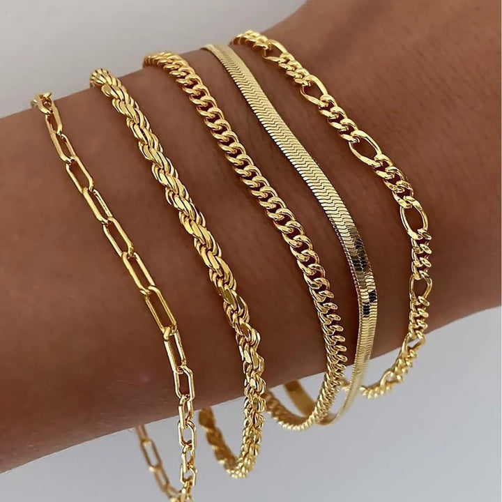 Gold Multi-Chain Bracelet Set - Layering Stack